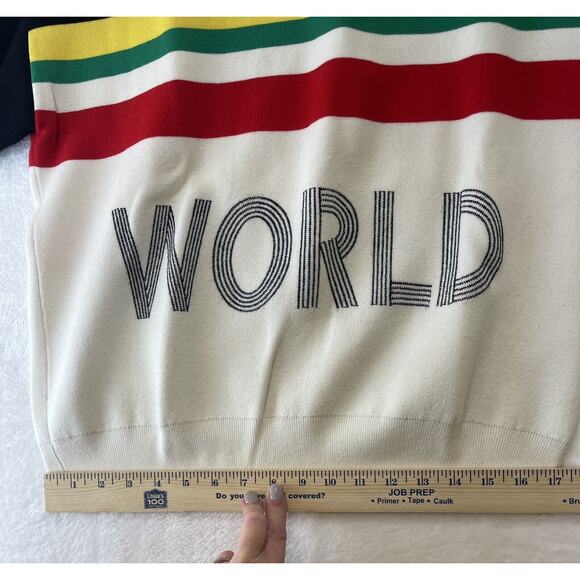 Sandro Paris Sweater Striped Slogan World Lovers Size 1/S US Multicolor Pullover - Picture 8 of 16